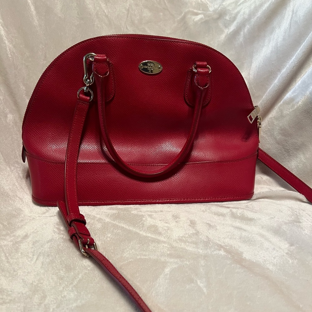 COACH Red Domed Crossgrain Satchel Handbag